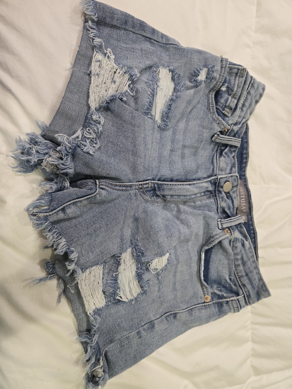 Just USA Light Blue Distressed Denim Shorts